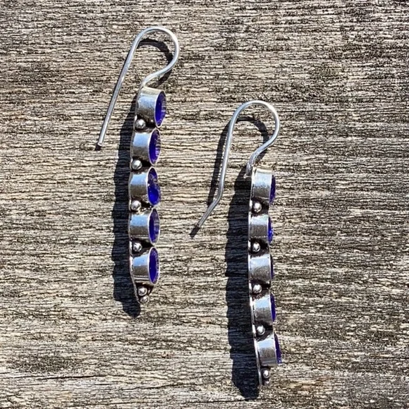 Natural Five-Stone Drop Dangle Earring, French Wires - Picture 3 of 4